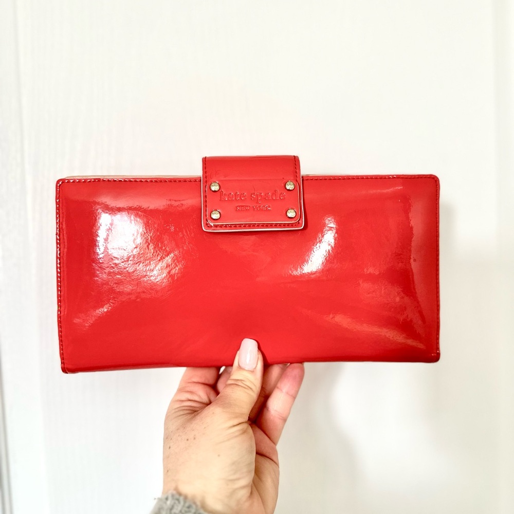 Kate Spade Coral high gloss Wallet credit card holder purse spring collection